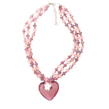 pink multi strand crystal beaded heart pendant statement necklace for woman